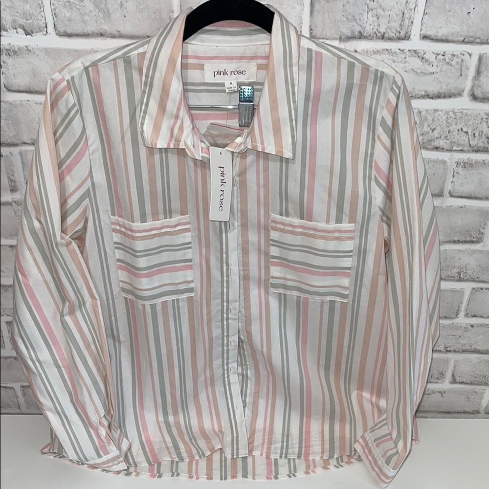 Pink Rose Multicolor Striped Button Down Shirt